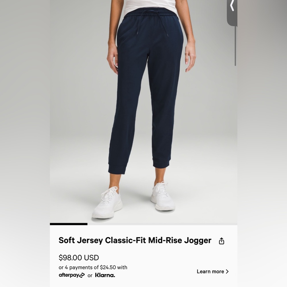 Lululemon soft jersey classic fit mid rise jogger- true navy